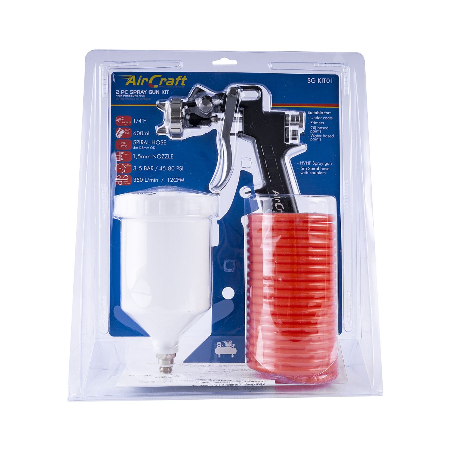 Grav Feed Spray Gun 1.5mm Nozzle With 5m Spiral Hose